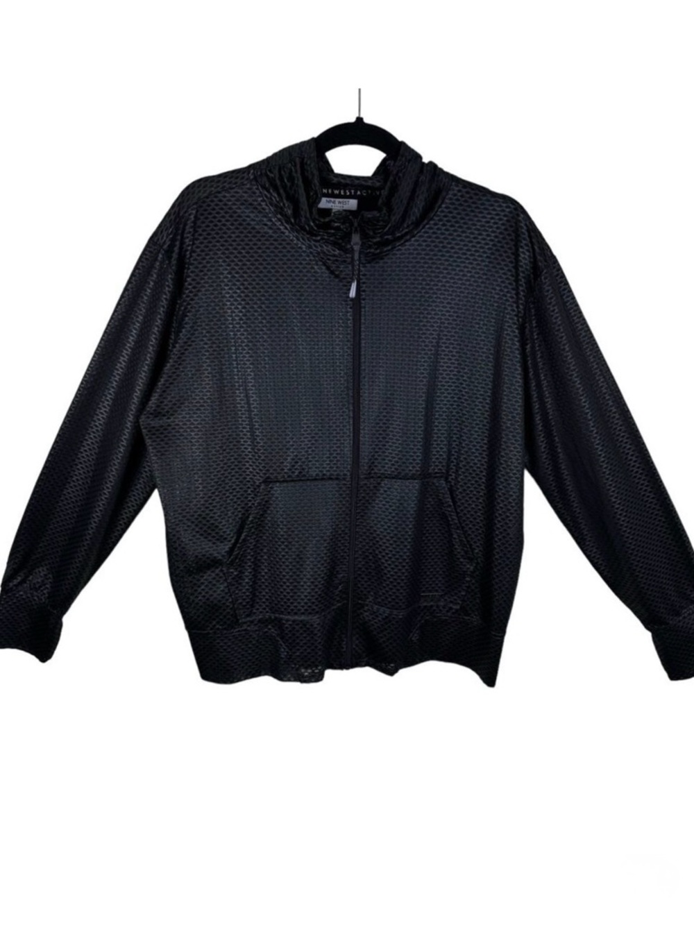 Nine West Active Black Full Zip Lightweight Sheer Athletic Jacket Pockets Size M